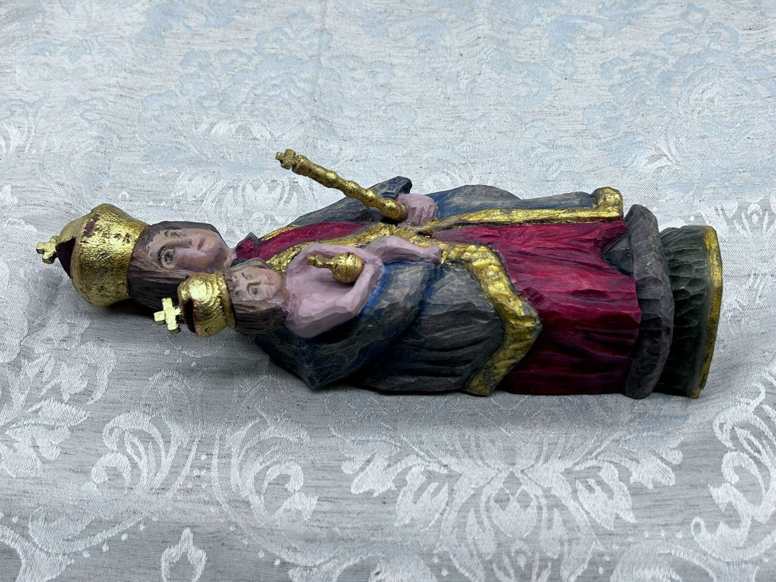 Alte Vintage Heiligenfigur Holz gefasst Heilige Maria Jesus nach antikem Vorbild