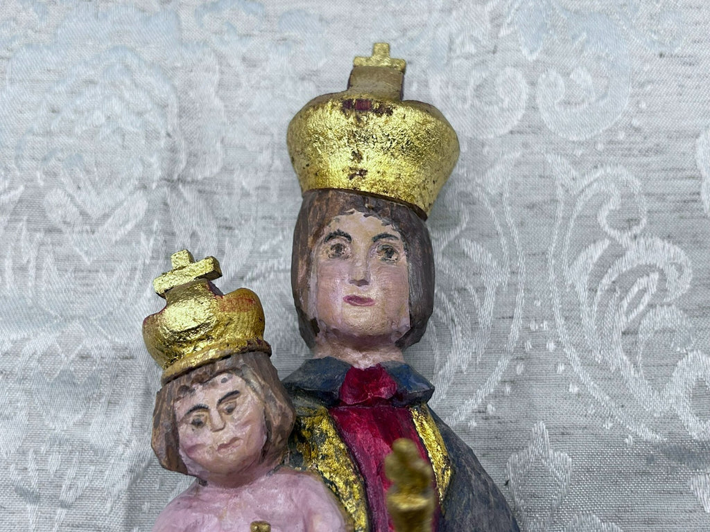 Alte Vintage Heiligenfigur Holz gefasst Heilige Maria Jesus nach antikem Vorbild