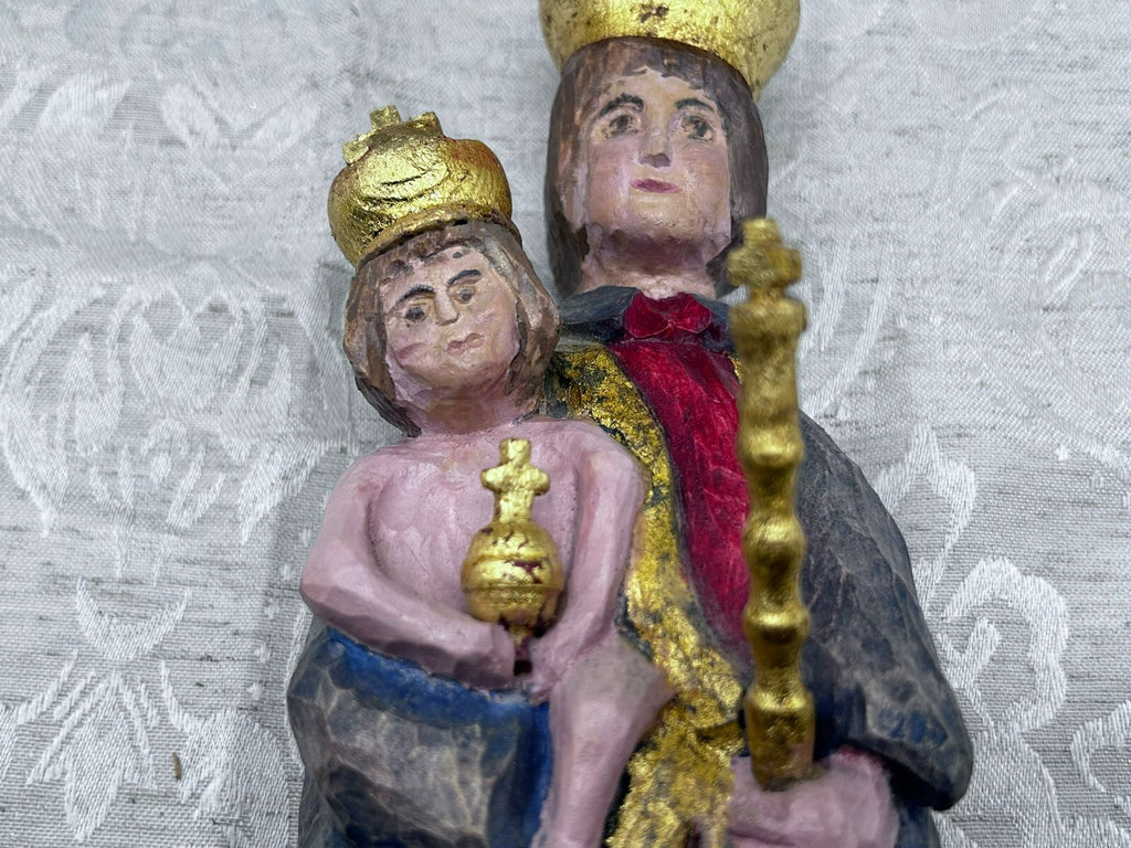 Alte Vintage Heiligenfigur Holz gefasst Heilige Maria Jesus nach antikem Vorbild