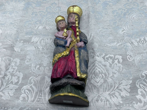 ALTE VINTAGE HEILIGENFIGUR HOLZ GEFASST HEILIGE MARIA JESUS NACH ANTIKEM VORBILD