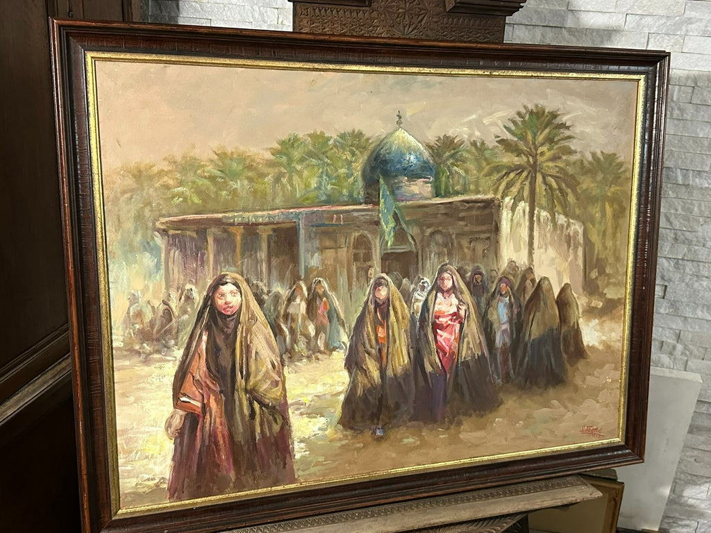 Grosses Ölgemälde Ibrahim Al Kamali Frauen vor Moschee