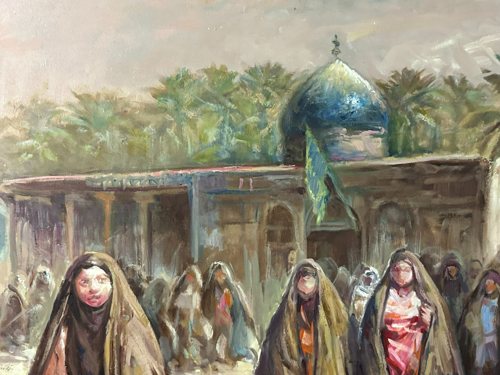 Grosses Ölgemälde Ibrahim Al Kamali Frauen vor Moschee