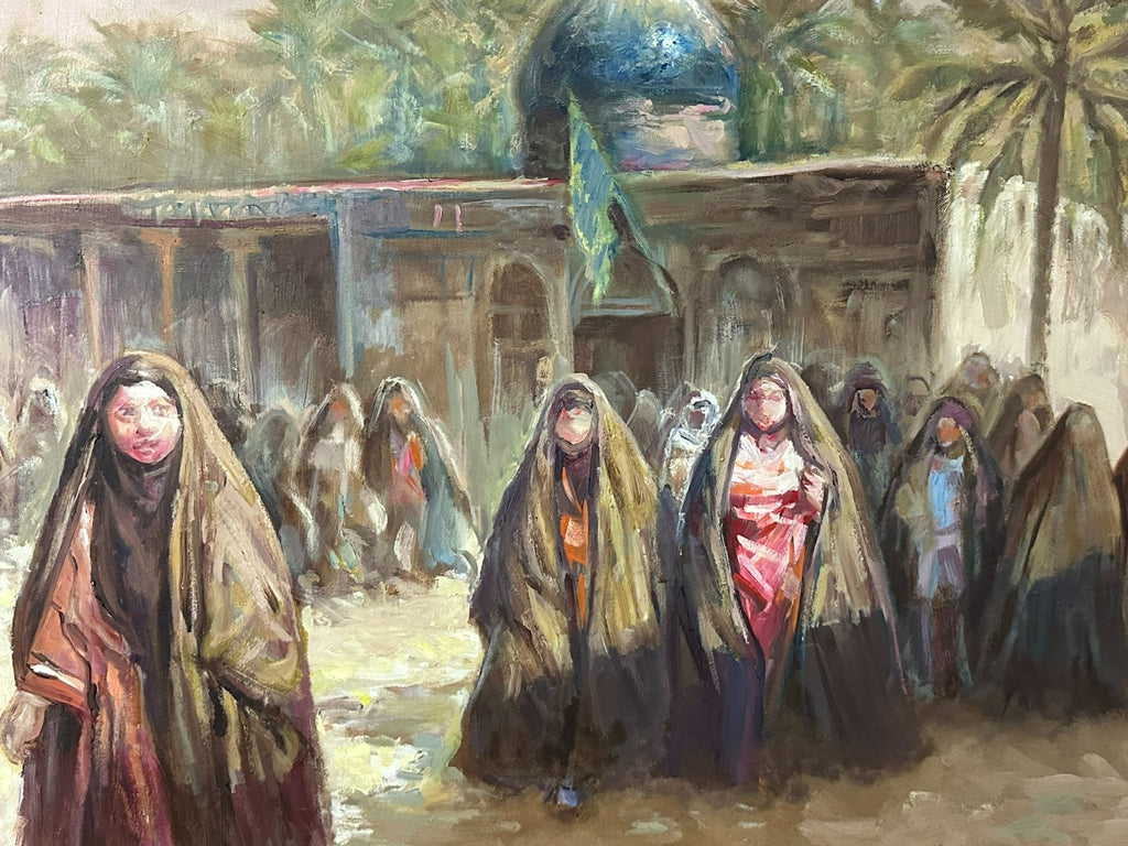 GROSSES ÖLGEMÄLDE IBRAHIM AL KAMALI FRAUEN VOR MOSCHEE