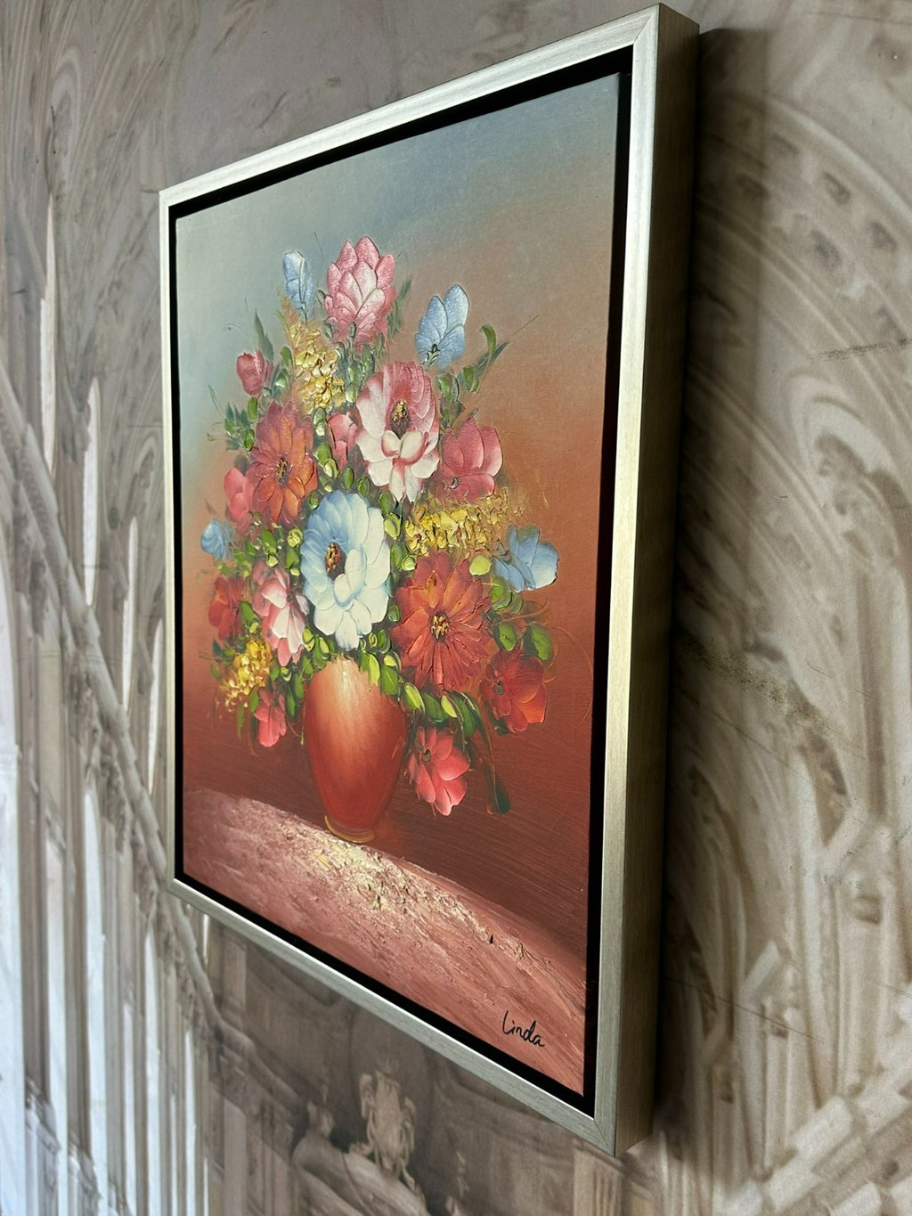 Ölgemälde auf Leinwand Gemälde Blumen Stillleben Rahmen signiert