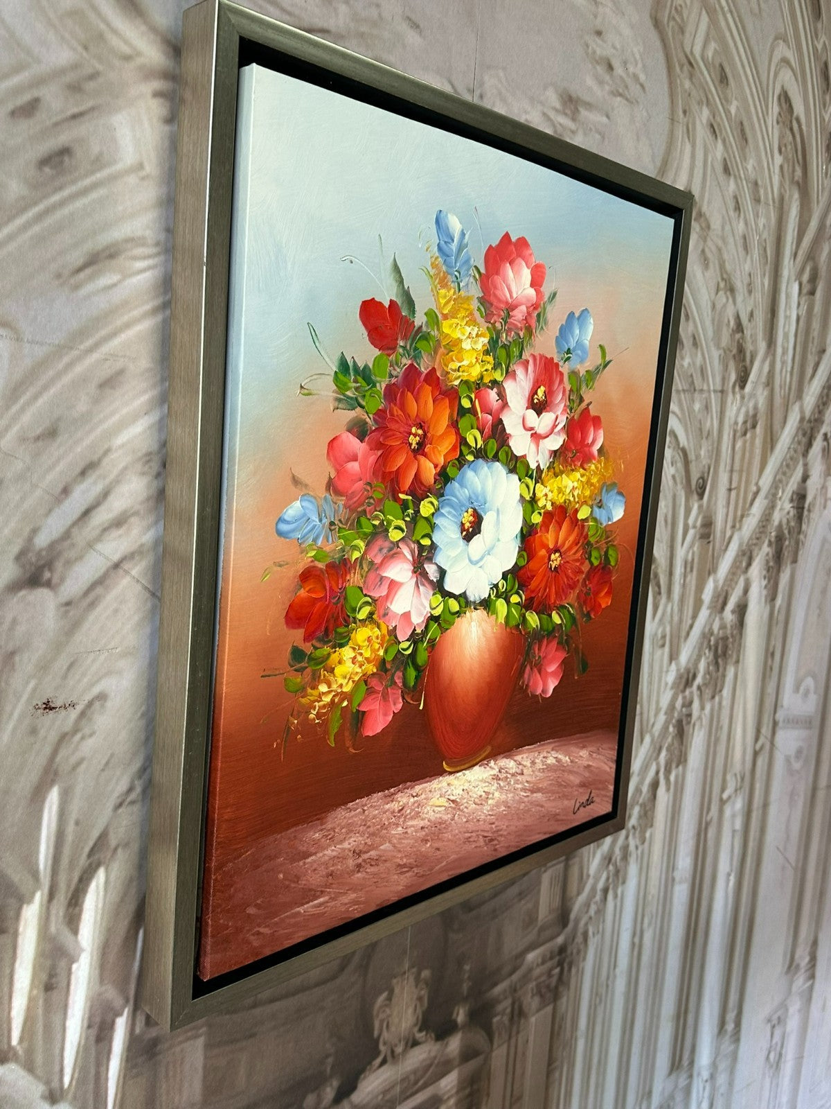 Ölgemälde auf Leinwand Gemälde Blumen Stillleben Rahmen signiert