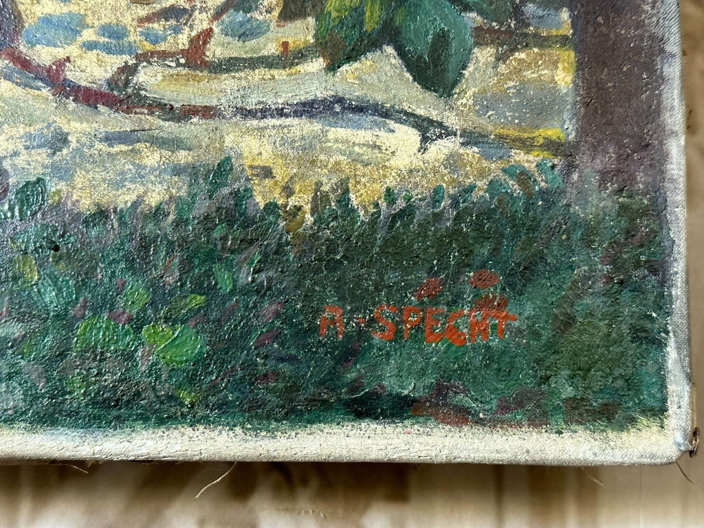 A. Specht grosses Ölgemälde Geiger mit Rehen im Wald