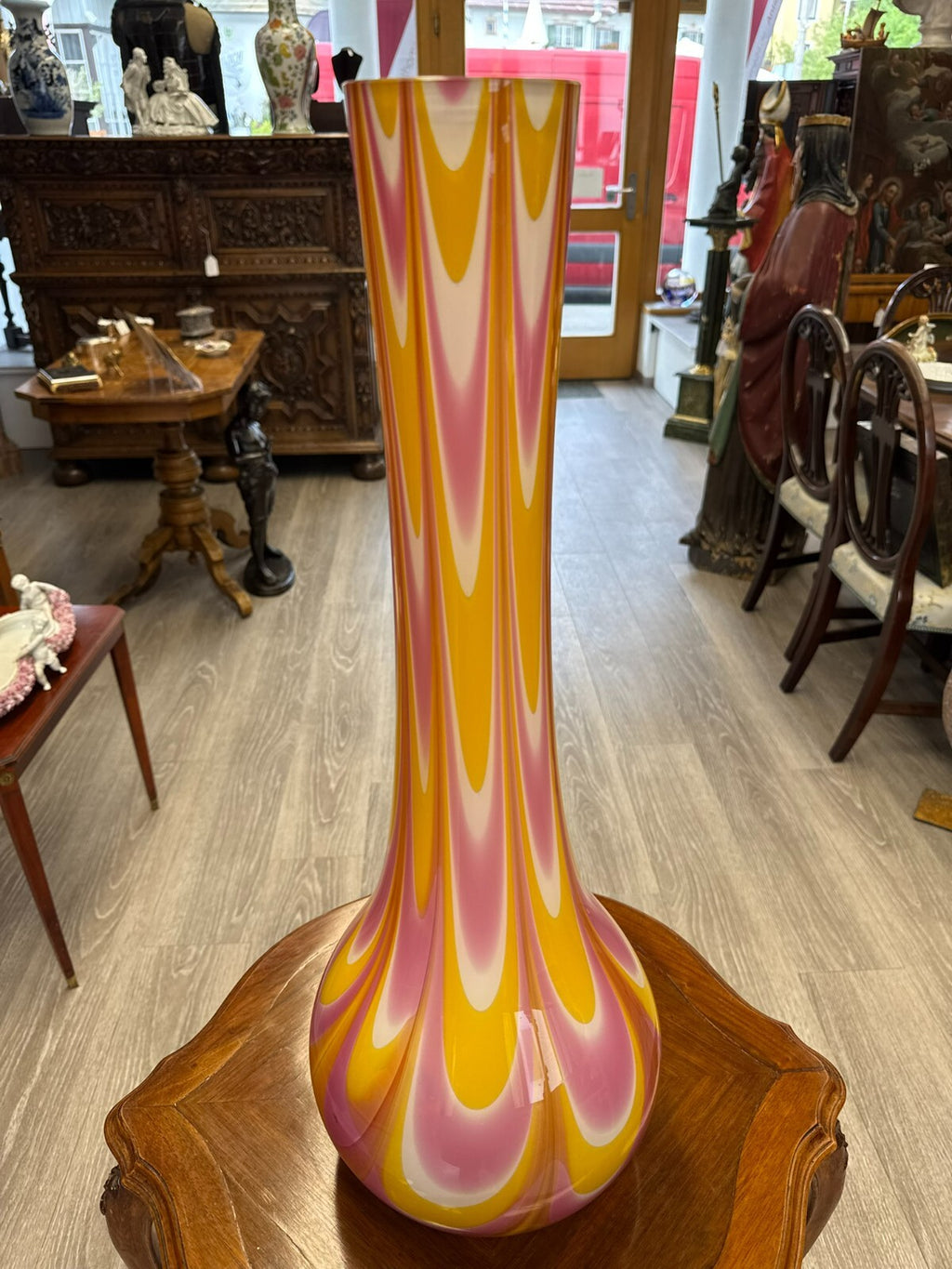 Vintage Bodenvase grosse Vase aus Glas Lollipop Space Age Schott Zwiesel 69x24cm