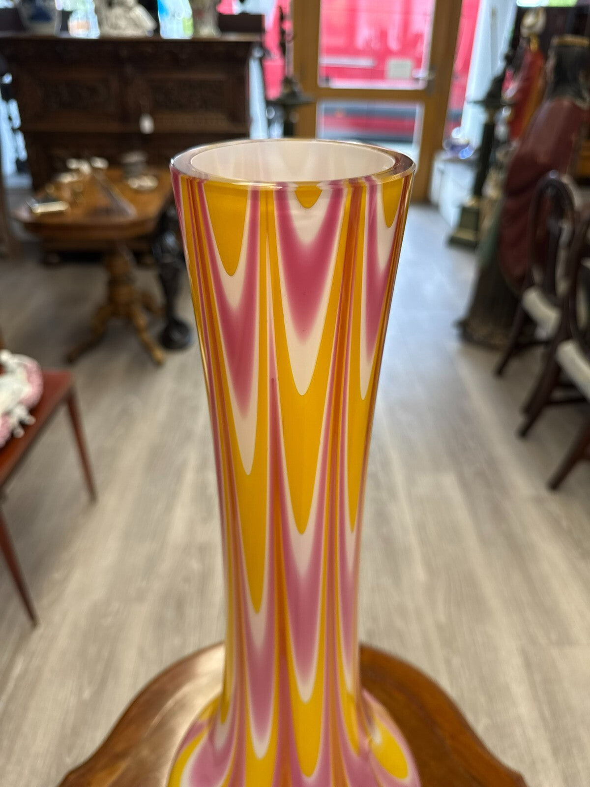 Vintage Bodenvase grosse Vase aus Glas Lollipop Space Age Schott Zwiesel 69x24cm