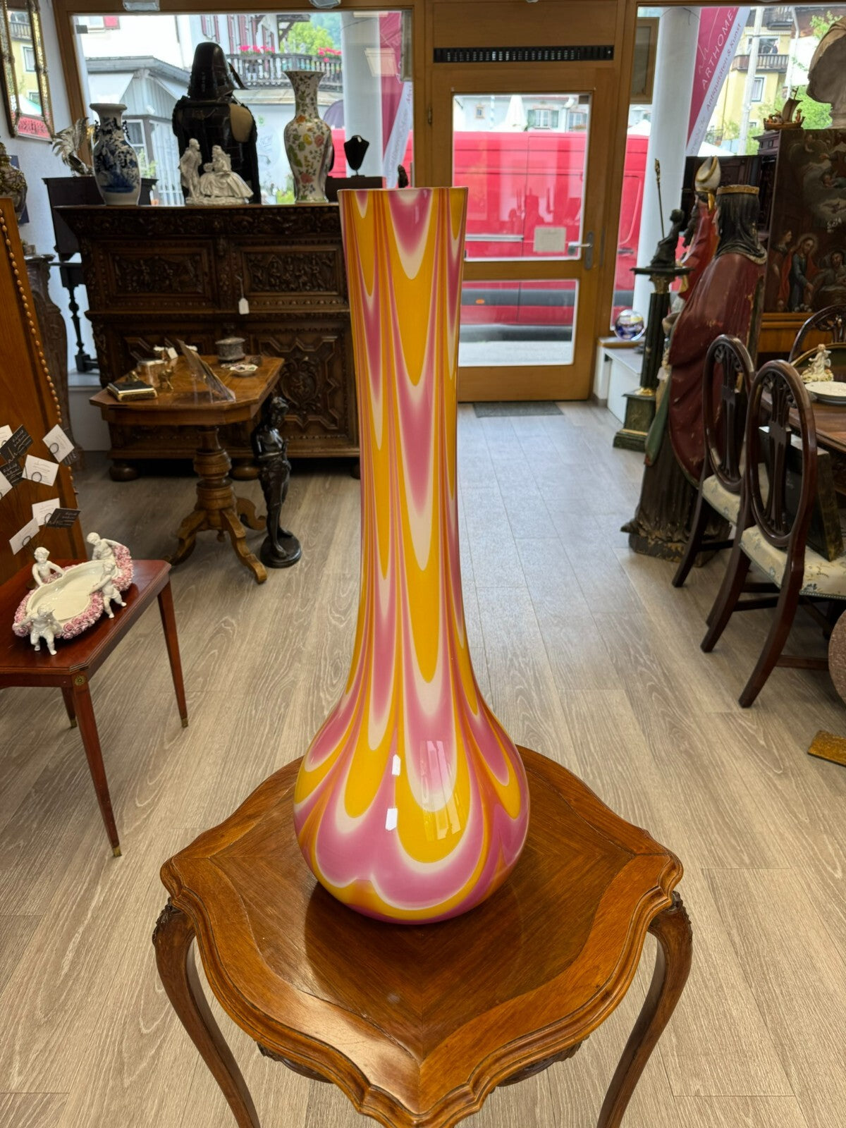 VINTAGE BODENVASE GROSSE VASE AUS GLAS LOLLIPOP SPACE AGE SCHOTT ZWIESEL 69x24cm