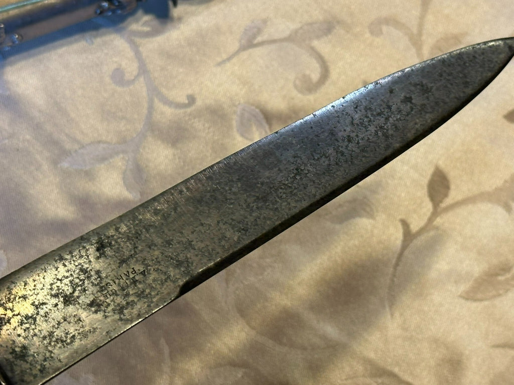 Antikes Vorlegebesteck Messer und Gabel mit Hirsch Griffe aus Silber