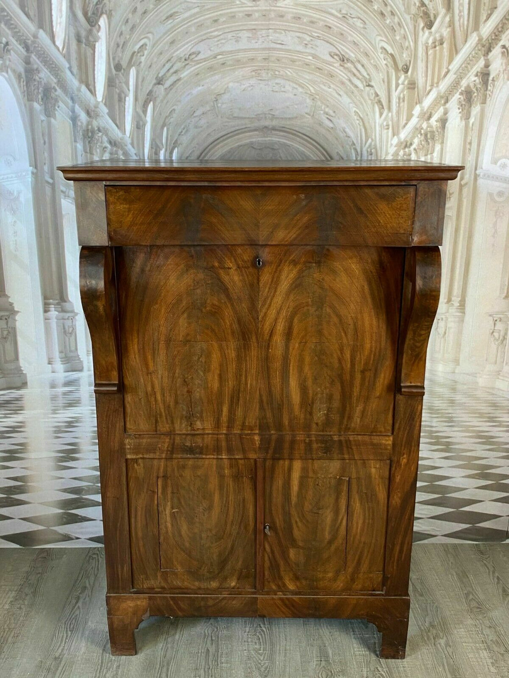 EMPIRE SEKRETÄR BIEDERMEIER UM 1820 HOLZ MAHAGONI-FURNIERT SCHÖNES INNENLEBEN
