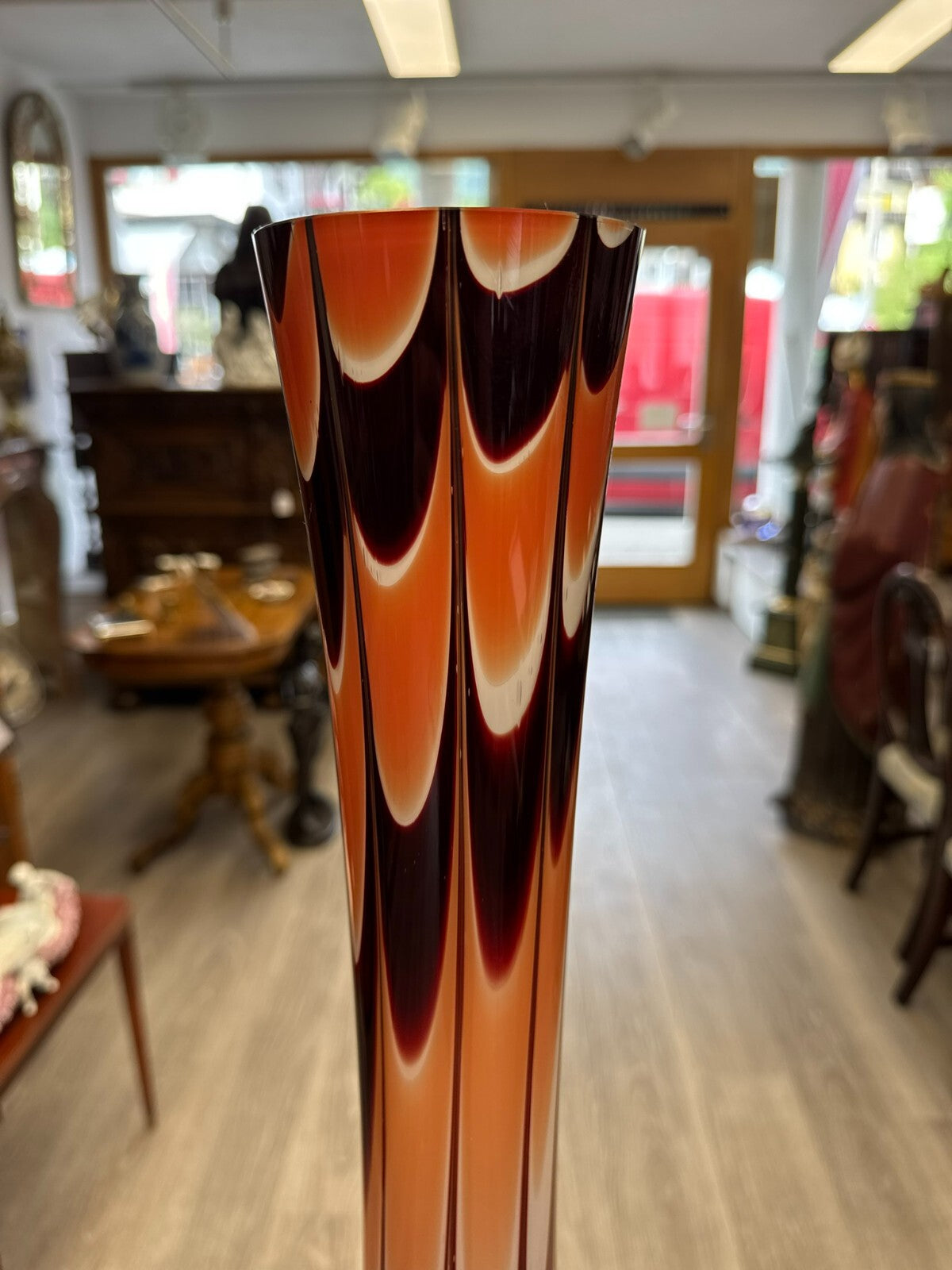 Vintage Bodenvase grosse Vase aus Glas Lollipop Space Age Schott Zwiesel 80x27cm