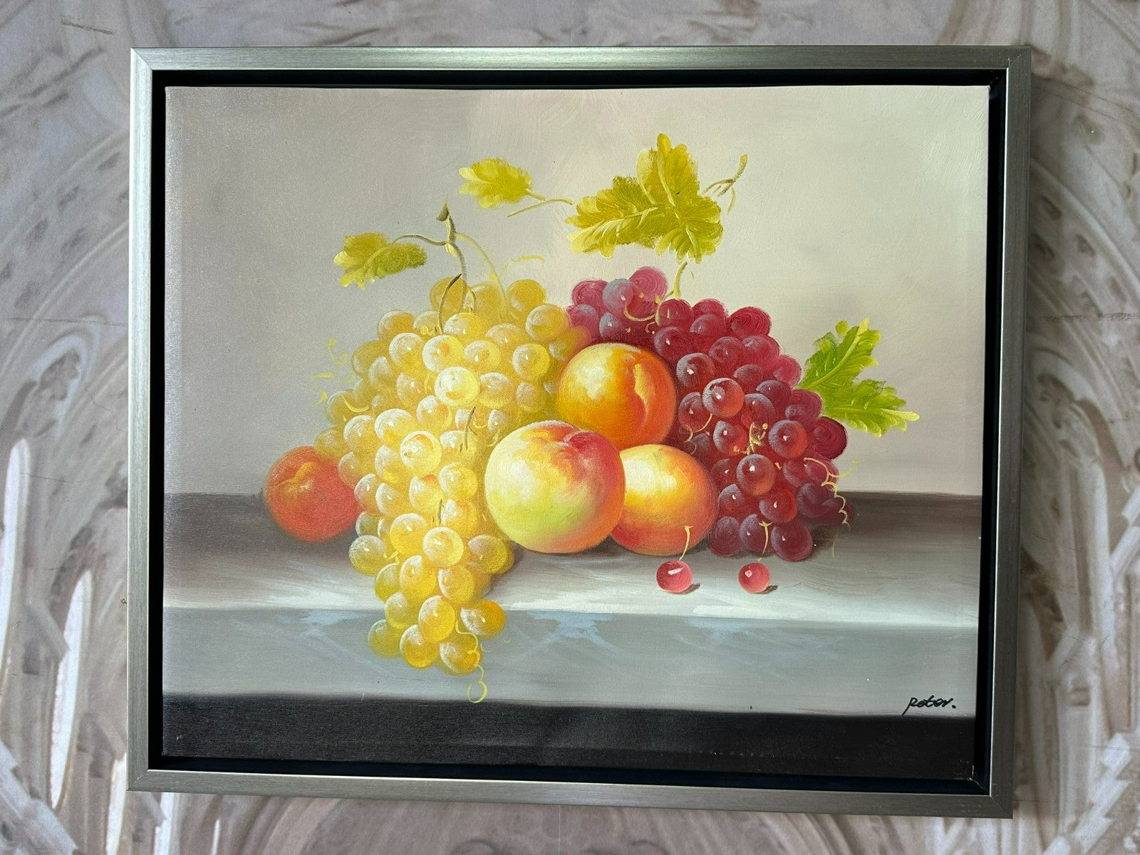 Ölgemälde auf Leinwand Gemälde Obst Stillleben Rahmen signiert