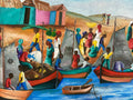 P. LOUIS ÖLGEMÄLDE PERSONEN AM HAFEN MIT BOOTEN IN AFRIKA