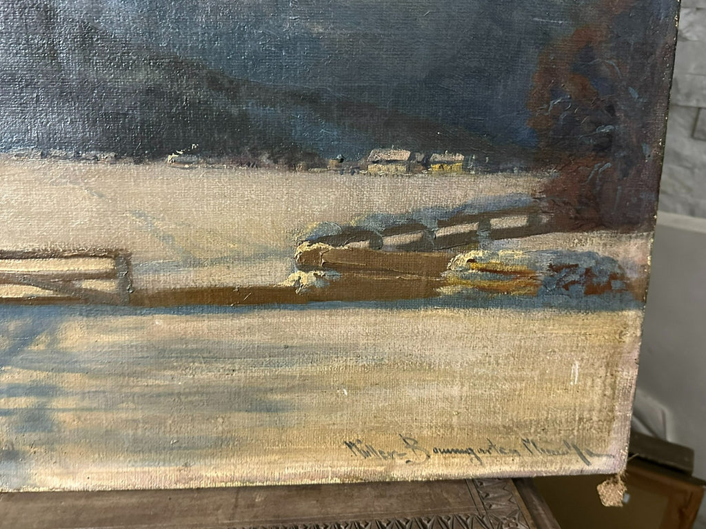 Carl Müller-Baumgarten (1879-1964) Ölgemälde Winter Landschaft vor Gebirge