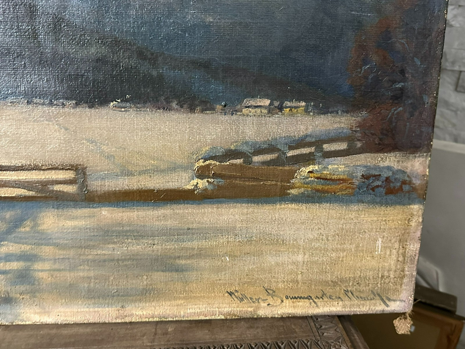 Carl Müller-Baumgarten (1879-1964) Ölgemälde Winter Landschaft vor Gebirge
