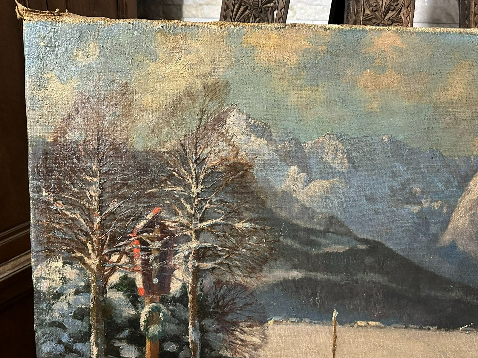 Carl Müller-Baumgarten (1879-1964) Ölgemälde Winter Landschaft vor Gebirge