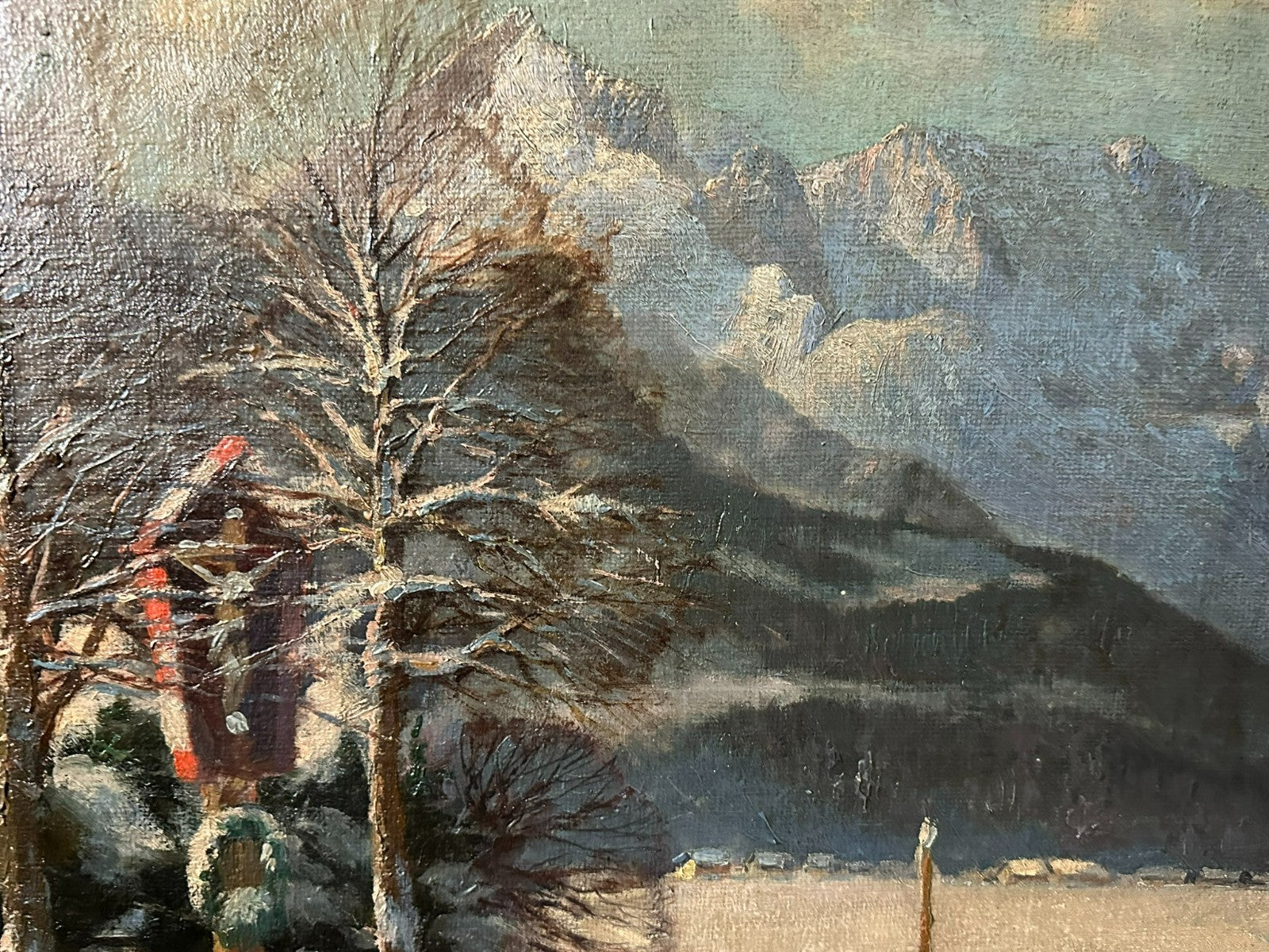 Carl Müller-Baumgarten (1879-1964) Ölgemälde Winter Landschaft vor Gebirge