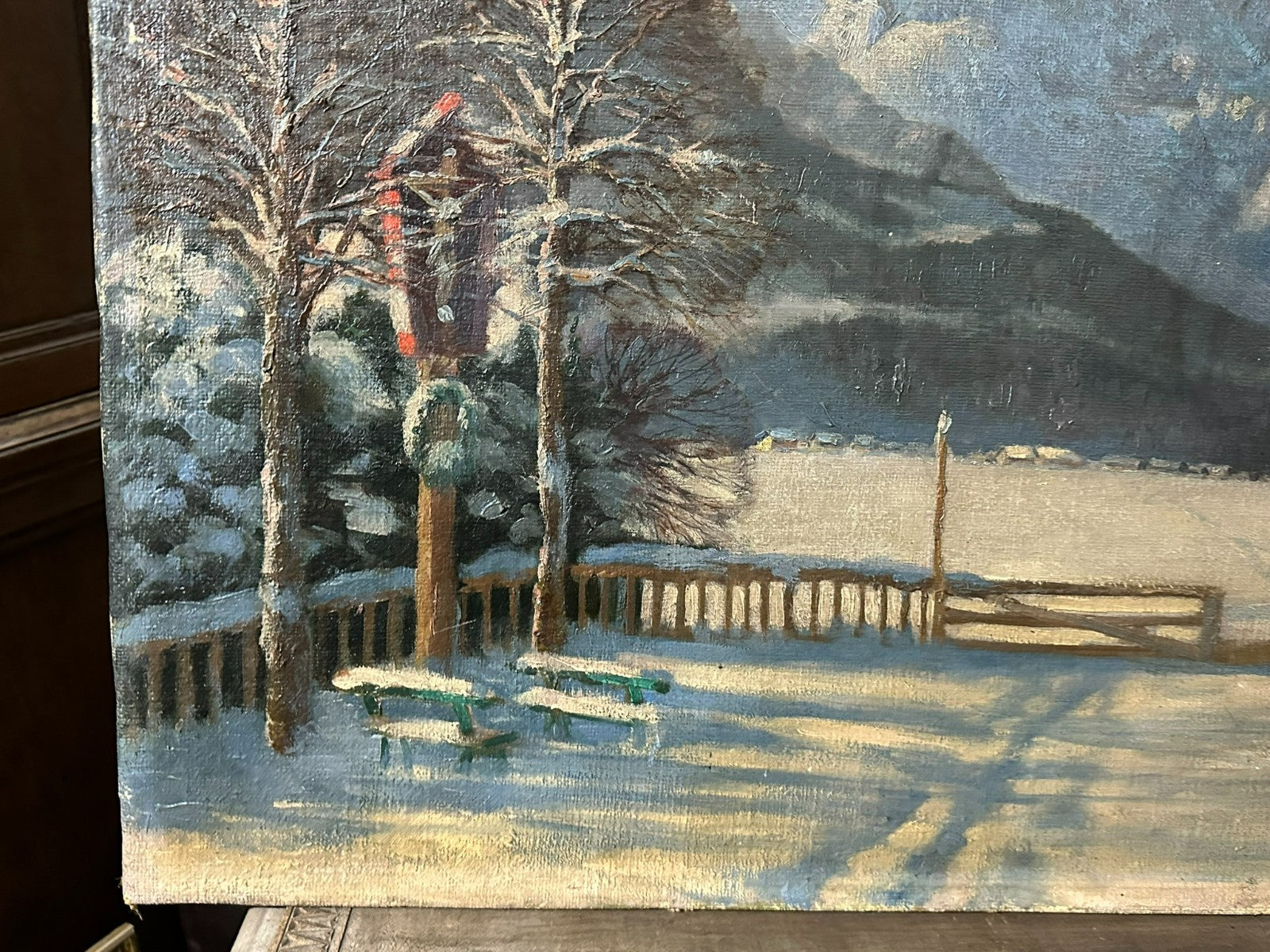 Carl Müller-Baumgarten (1879-1964) Ölgemälde Winter Landschaft vor Gebirge