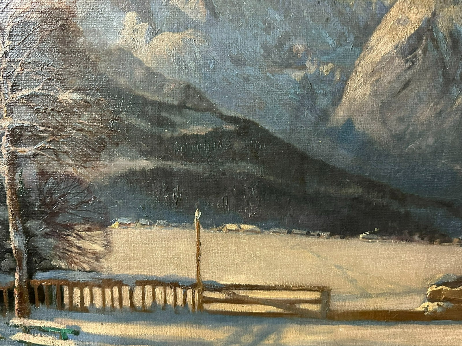 Carl Müller-Baumgarten (1879-1964) Ölgemälde Winter Landschaft vor Gebirge