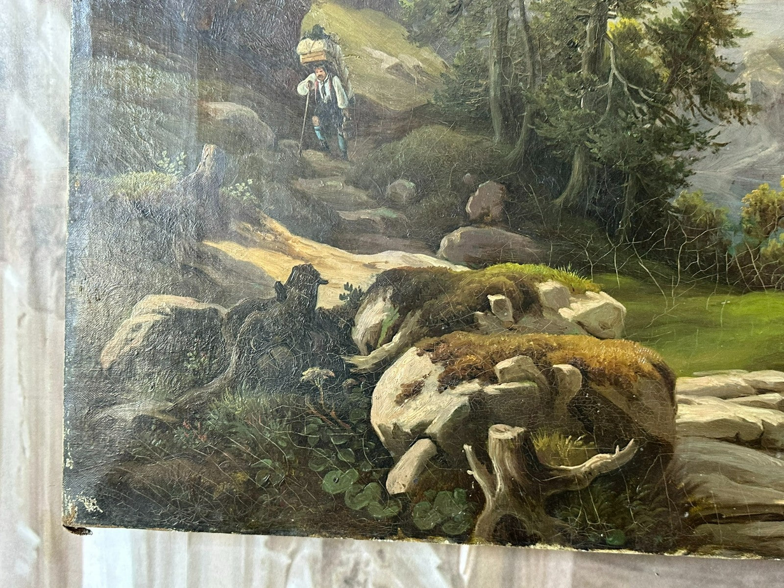 Spät Biedermeier Ölgemälde Romatische Landschaft Monogrammiert und datiert 1863