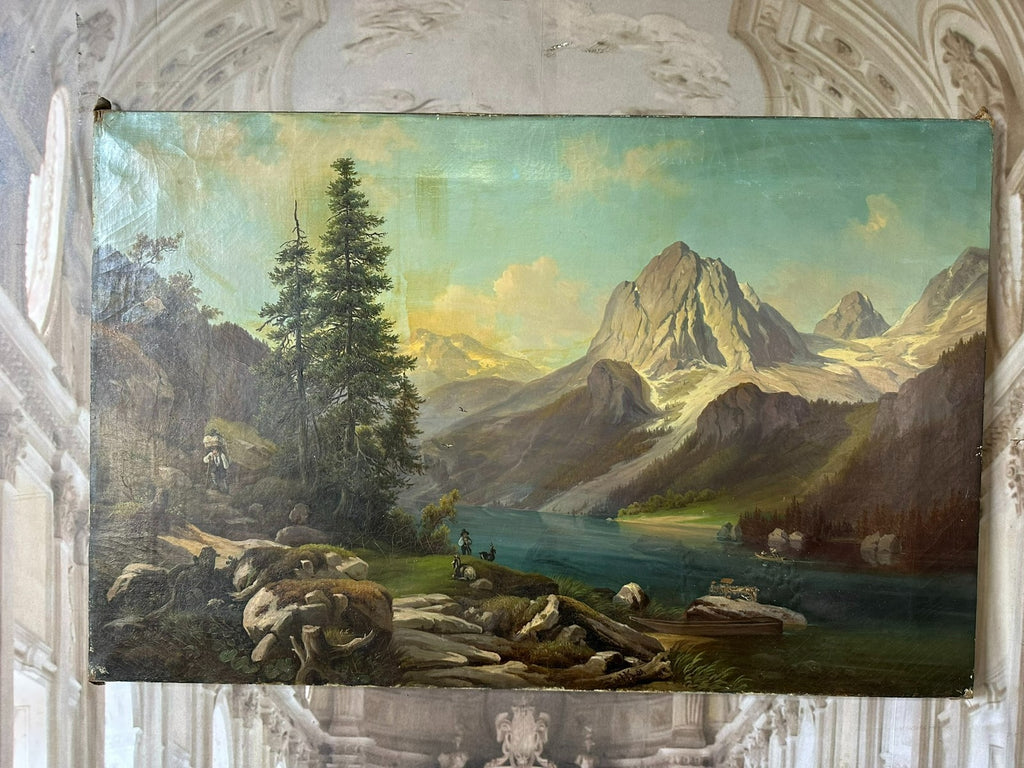 Spät Biedermeier Ölgemälde Romatische Landschaft Monogrammiert und datiert 1863