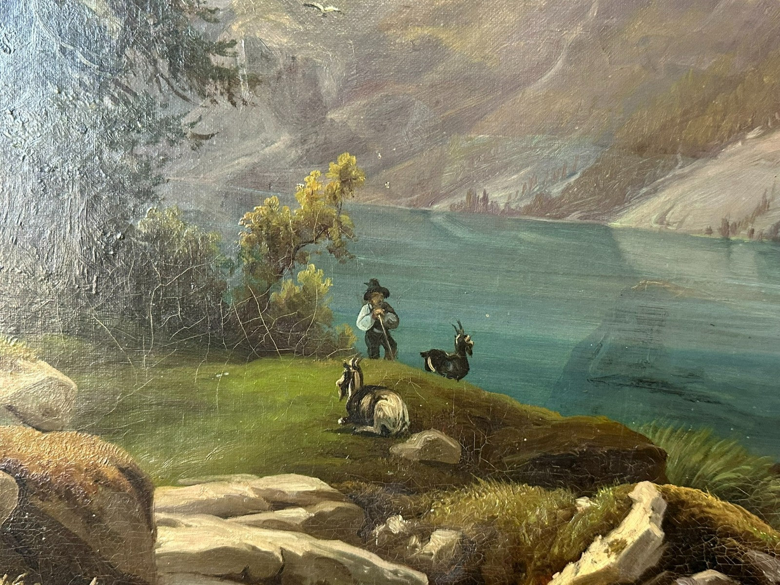 Spät Biedermeier Ölgemälde Romatische Landschaft Monogrammiert und datiert 1863