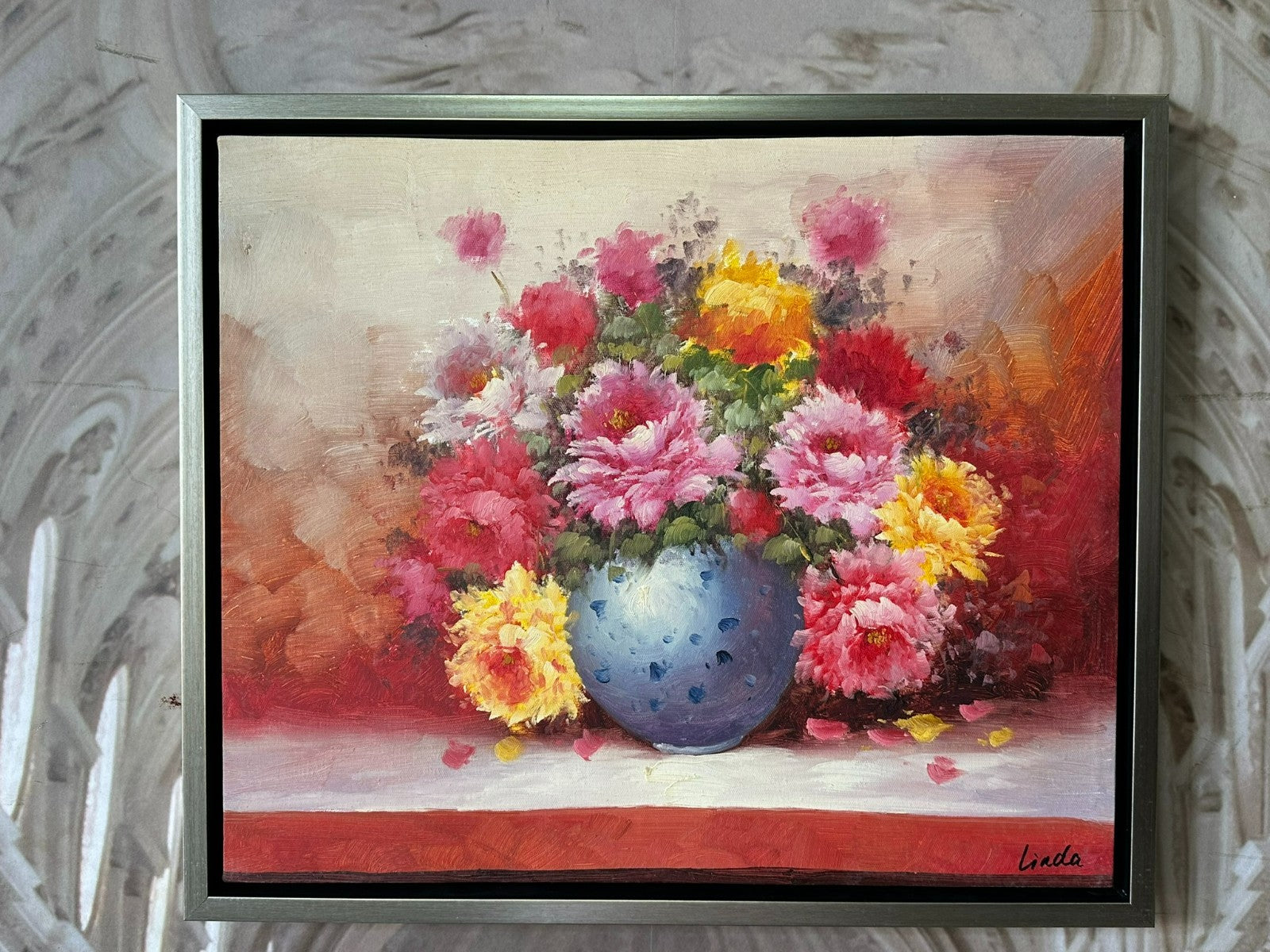 Ölgemälde auf Leinwand Gemälde Blumen Stillleben Rahmen signiert