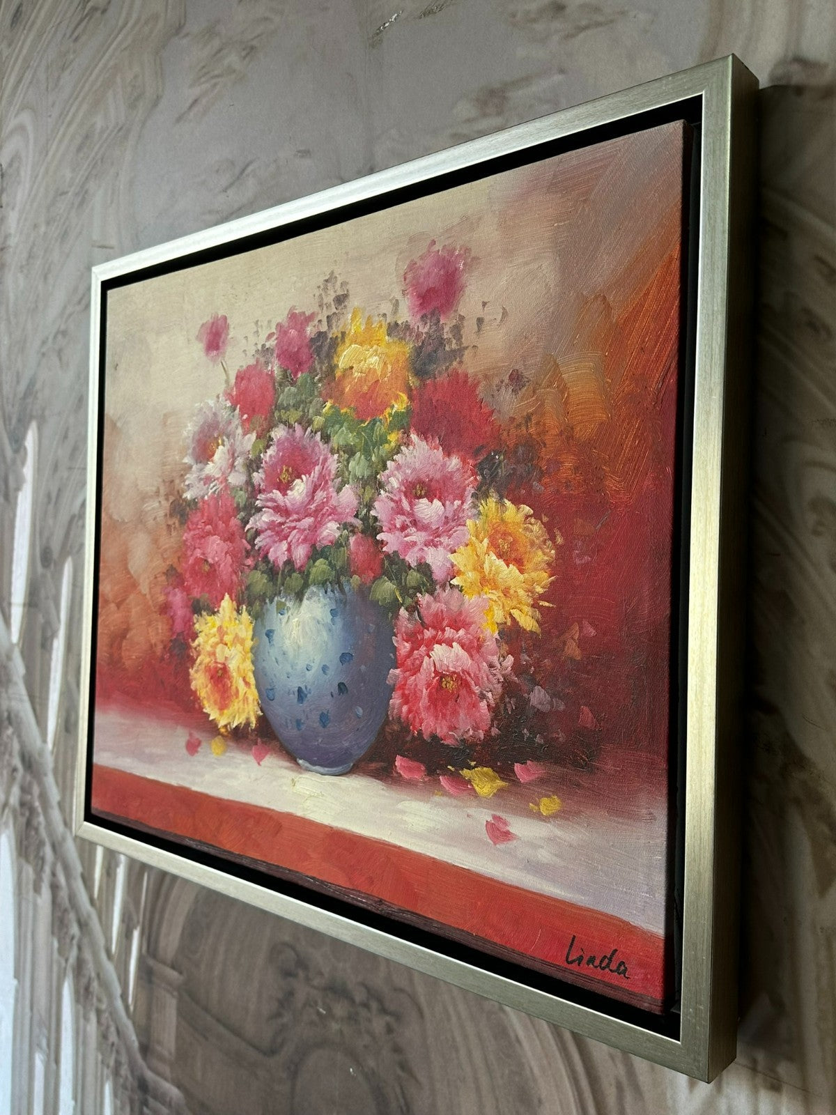 Ölgemälde auf Leinwand Gemälde Blumen Stillleben Rahmen signiert