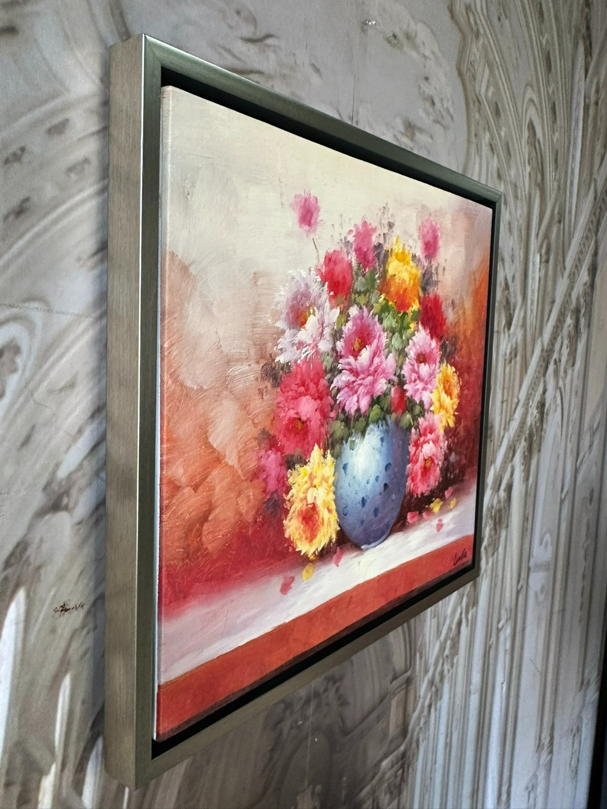 Ölgemälde auf Leinwand Gemälde Blumen Stillleben Rahmen signiert
