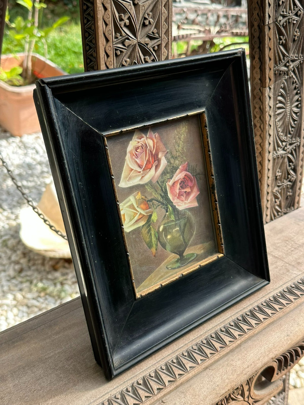 Antiker Rahmen Klavierlackrahmen schwarz 21,5x25cm Falz 13x16,7cm