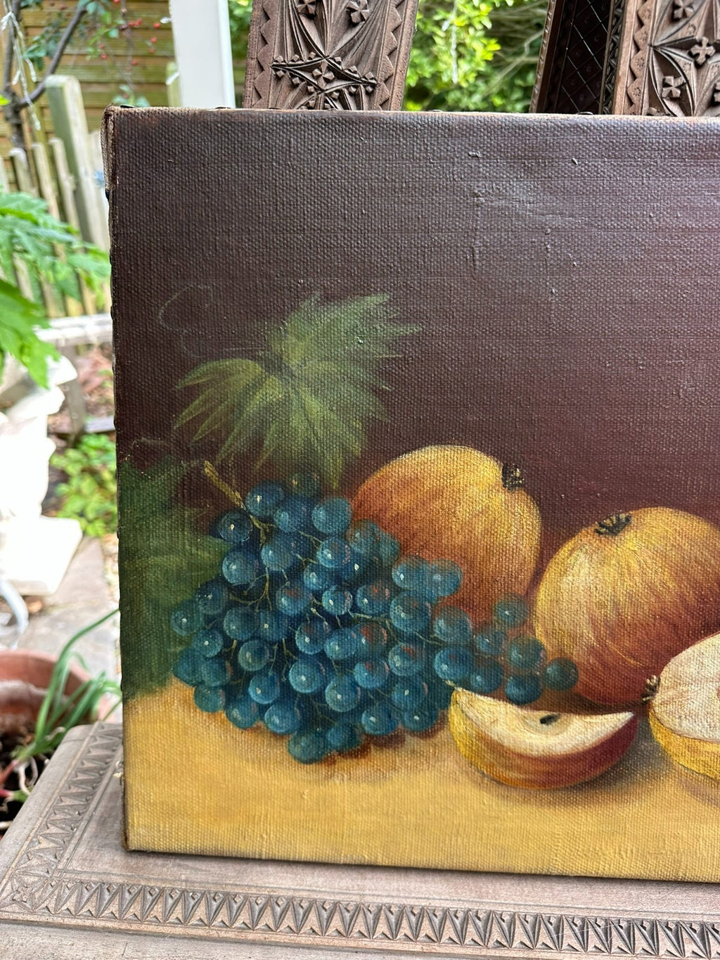 F. Brunner antikes Ölgemälde auf Leinwand Obst Stillleben
