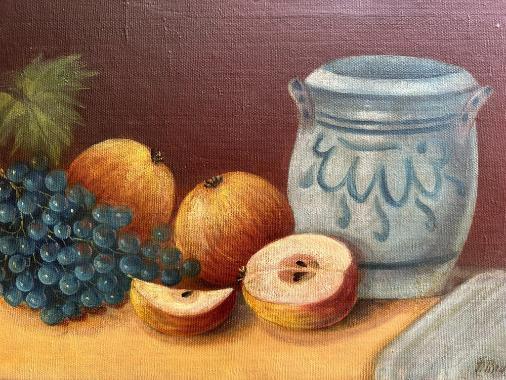 F. BRUNNER ANTIKES ÖLGEMÄLDE AUF LEINWAND OBST STILLLEBEN