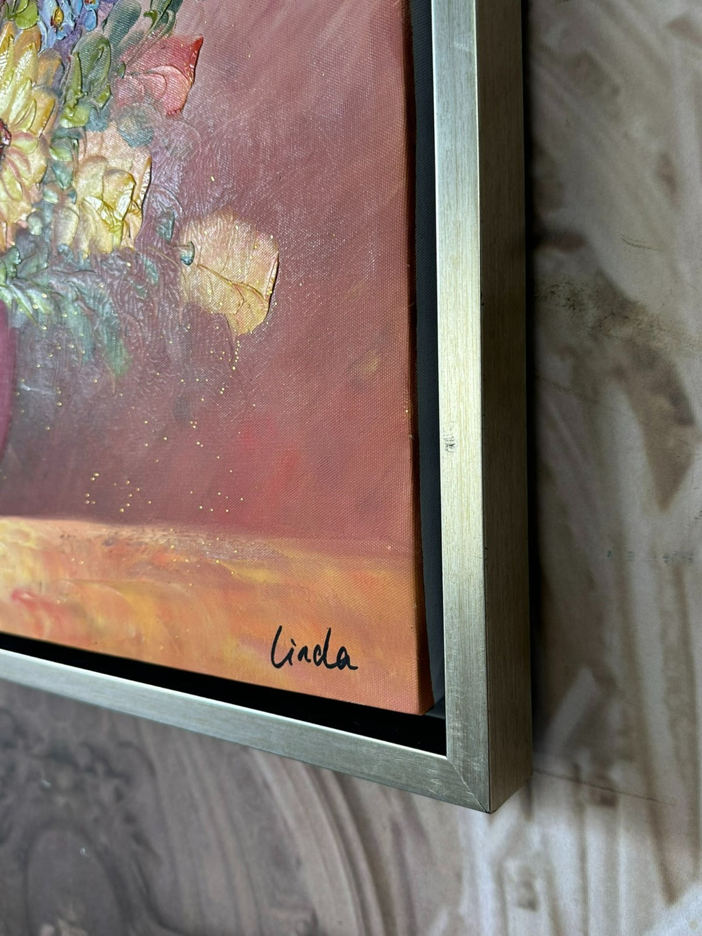 Ölgemälde auf Leinwand Gemälde Blumen Stillleben Rahmen signiert