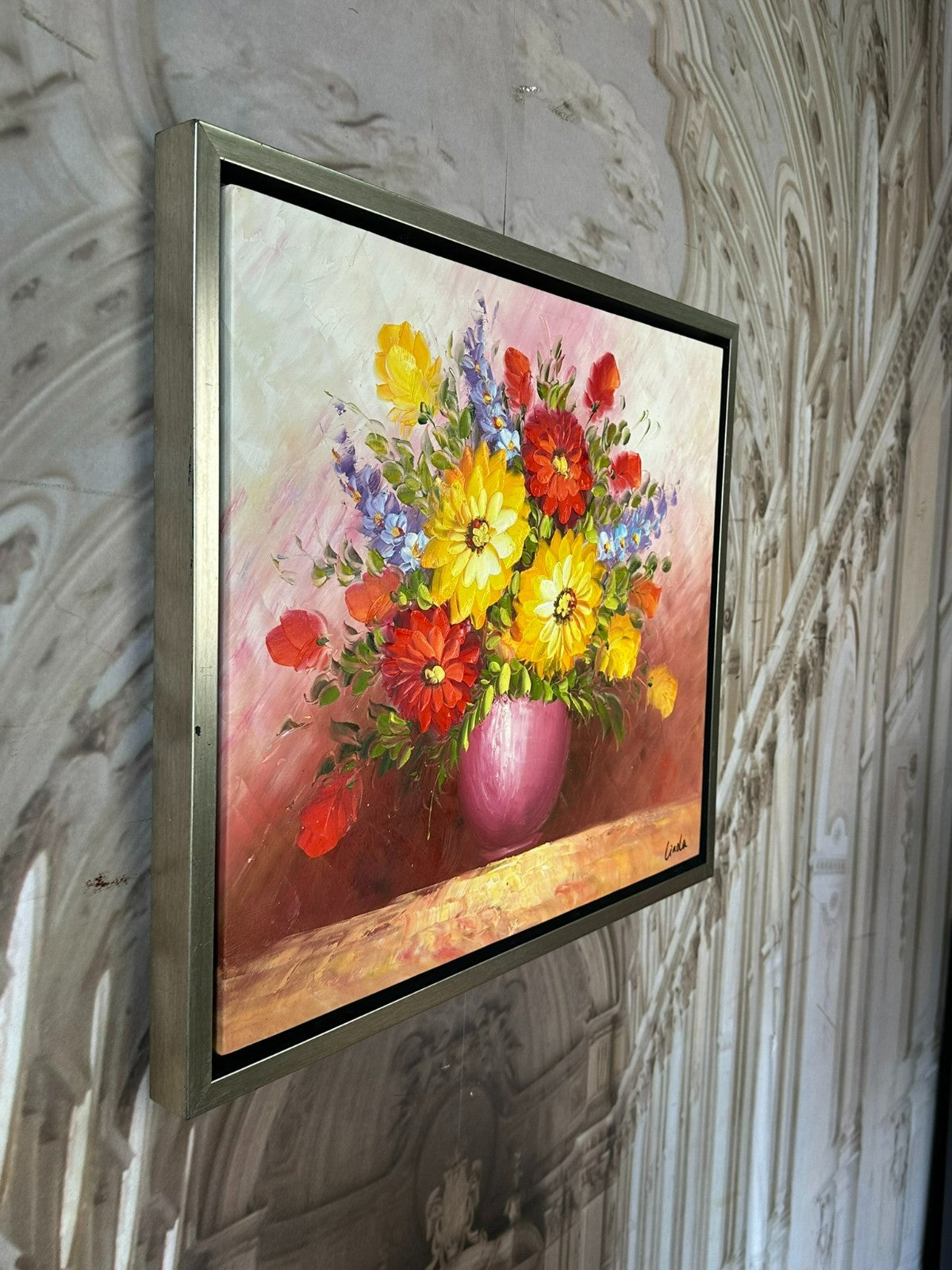 Ölgemälde auf Leinwand Gemälde Blumen Stillleben Rahmen signiert
