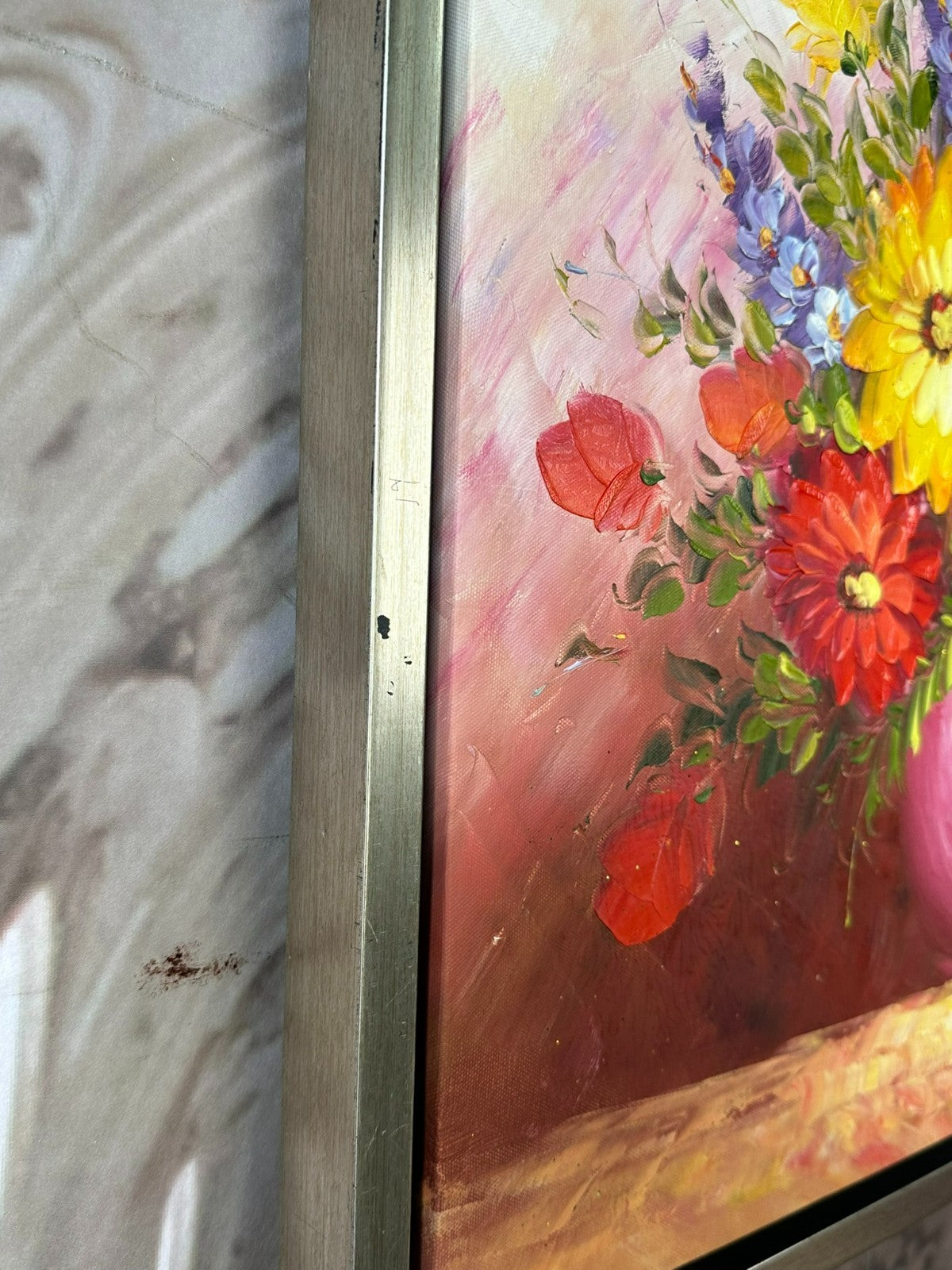 Ölgemälde auf Leinwand Gemälde Blumen Stillleben Rahmen signiert