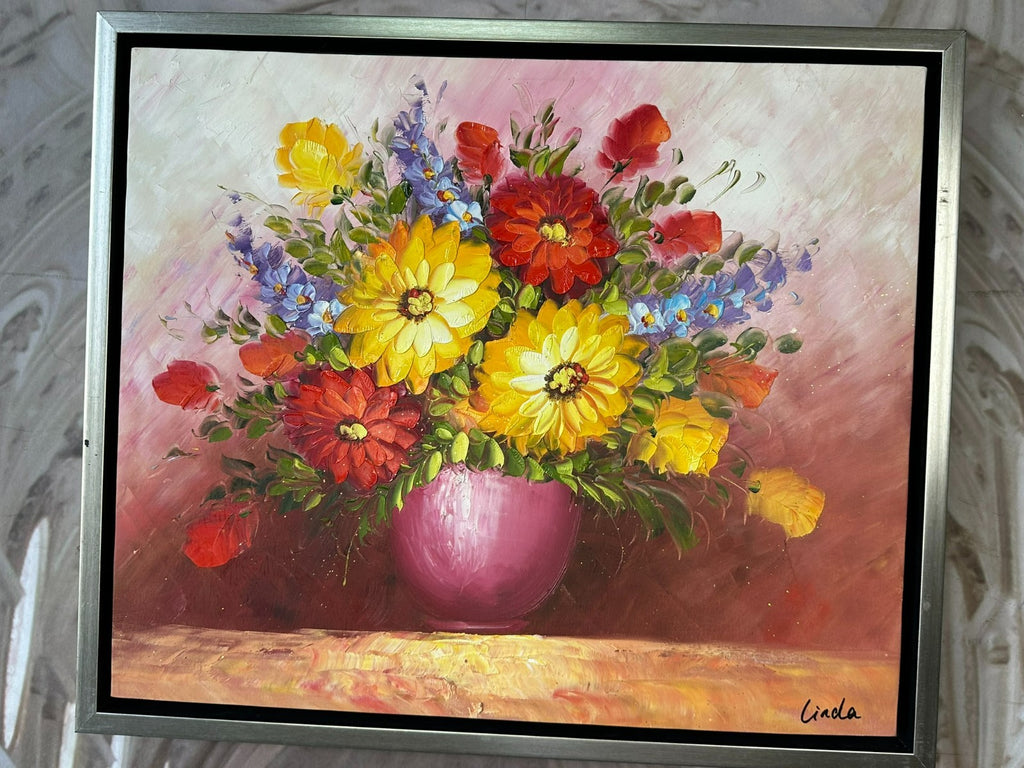 Ölgemälde auf Leinwand Gemälde Blumen Stillleben Rahmen signiert