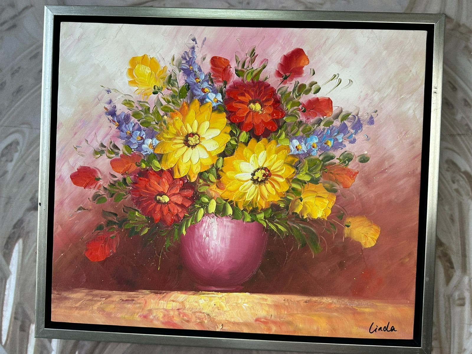 Ölgemälde auf Leinwand Gemälde Blumen Stillleben Rahmen signiert
