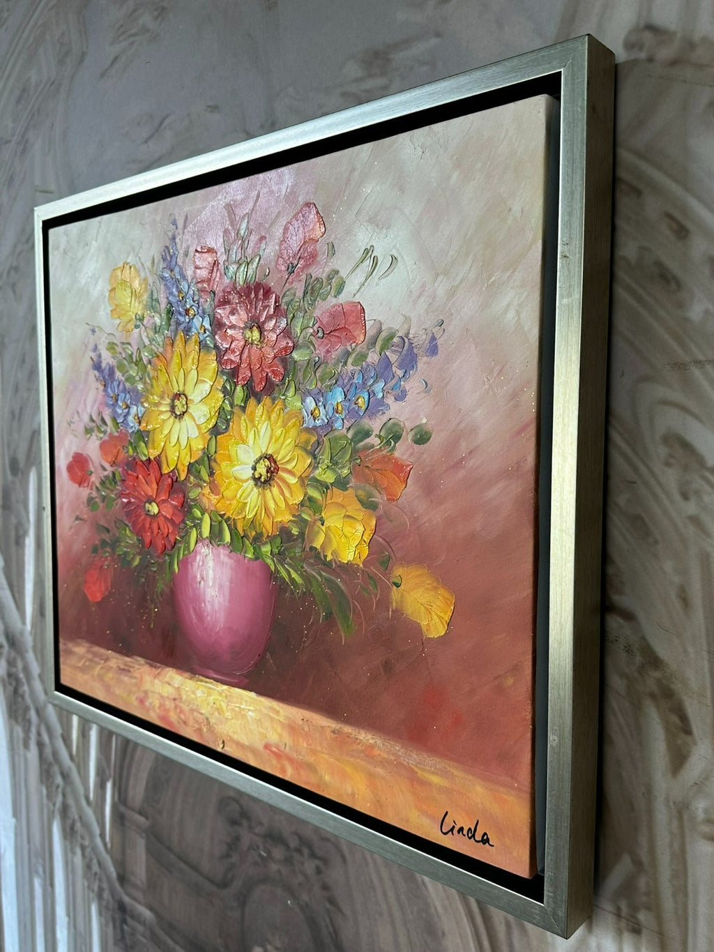 Ölgemälde auf Leinwand Gemälde Blumen Stillleben Rahmen signiert