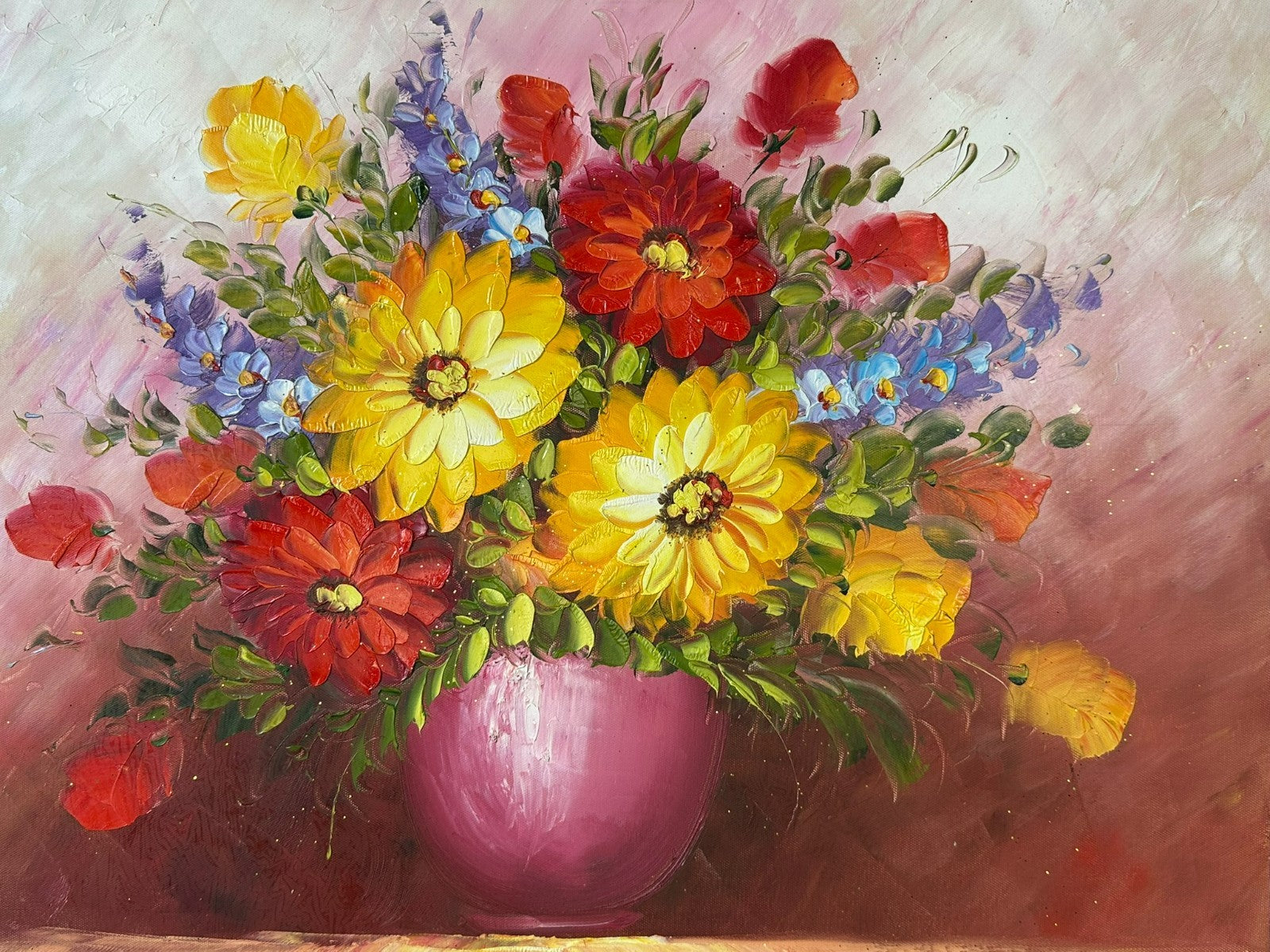 ÖLGEMÄLDE AUF LEINWAND GEMÄLDE BLUMEN STILLLEBEN RAHMEN SIGNIERT