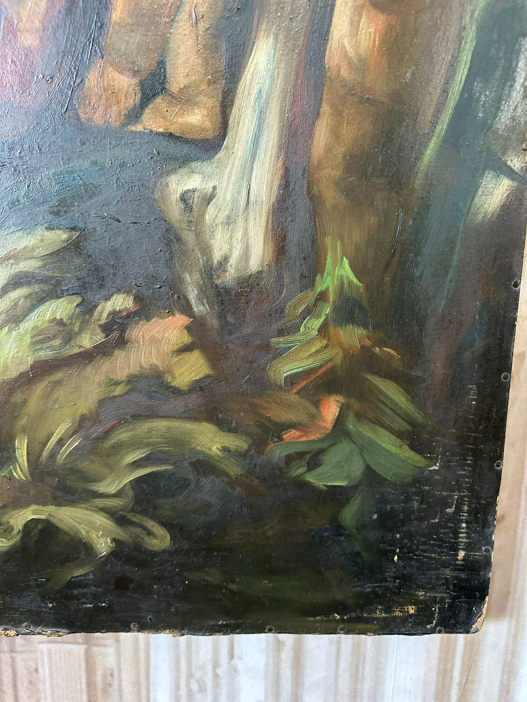 Grosses Art Deco Ölgemälde auf Papier Gemälde Nackedeien Kinder