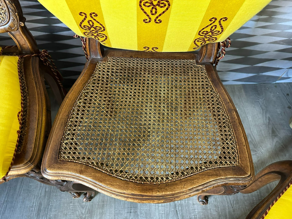 Set 4x antiker Barock Stuhl um 1880 Nussbaum Rattan Geflecht