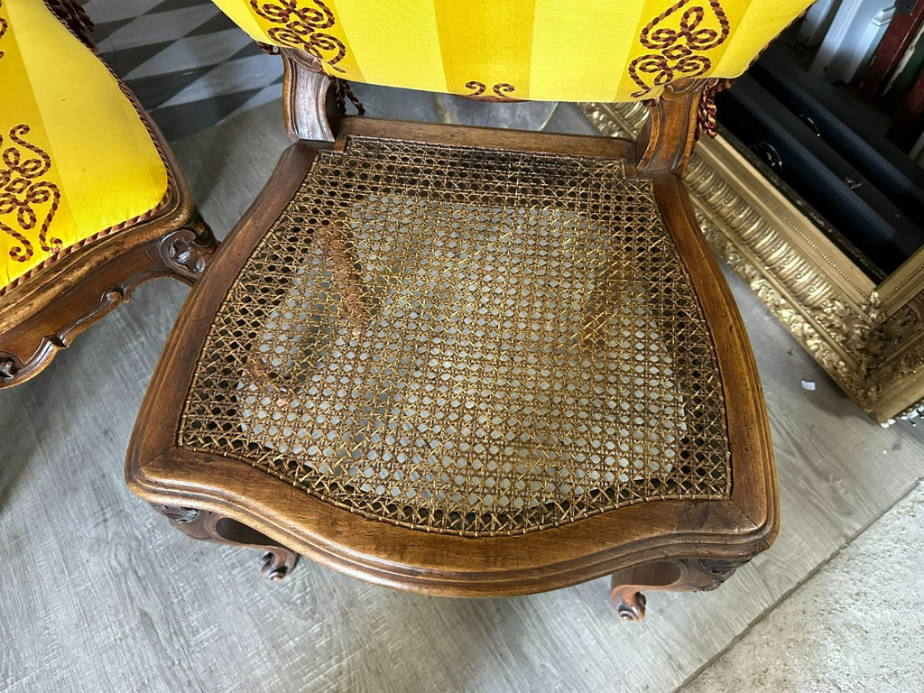 Set 4x antiker Barock Stuhl um 1880 Nussbaum Rattan Geflecht