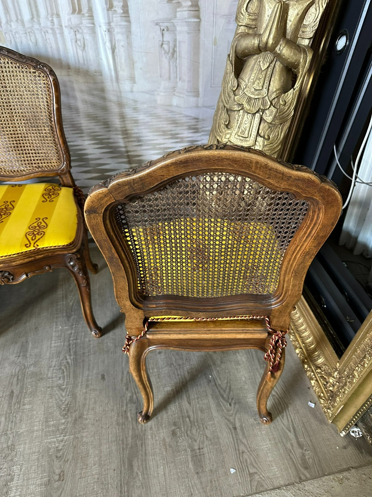 Set 4x antiker Barock Stuhl um 1880 Nussbaum Rattan Geflecht