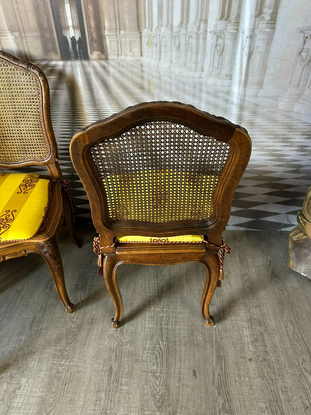Set 4x antiker Barock Stuhl um 1880 Nussbaum Rattan Geflecht