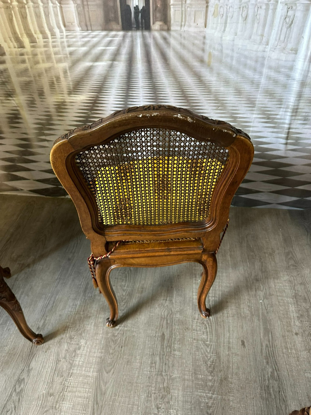Set 4x antiker Barock Stuhl um 1880 Nussbaum Rattan Geflecht