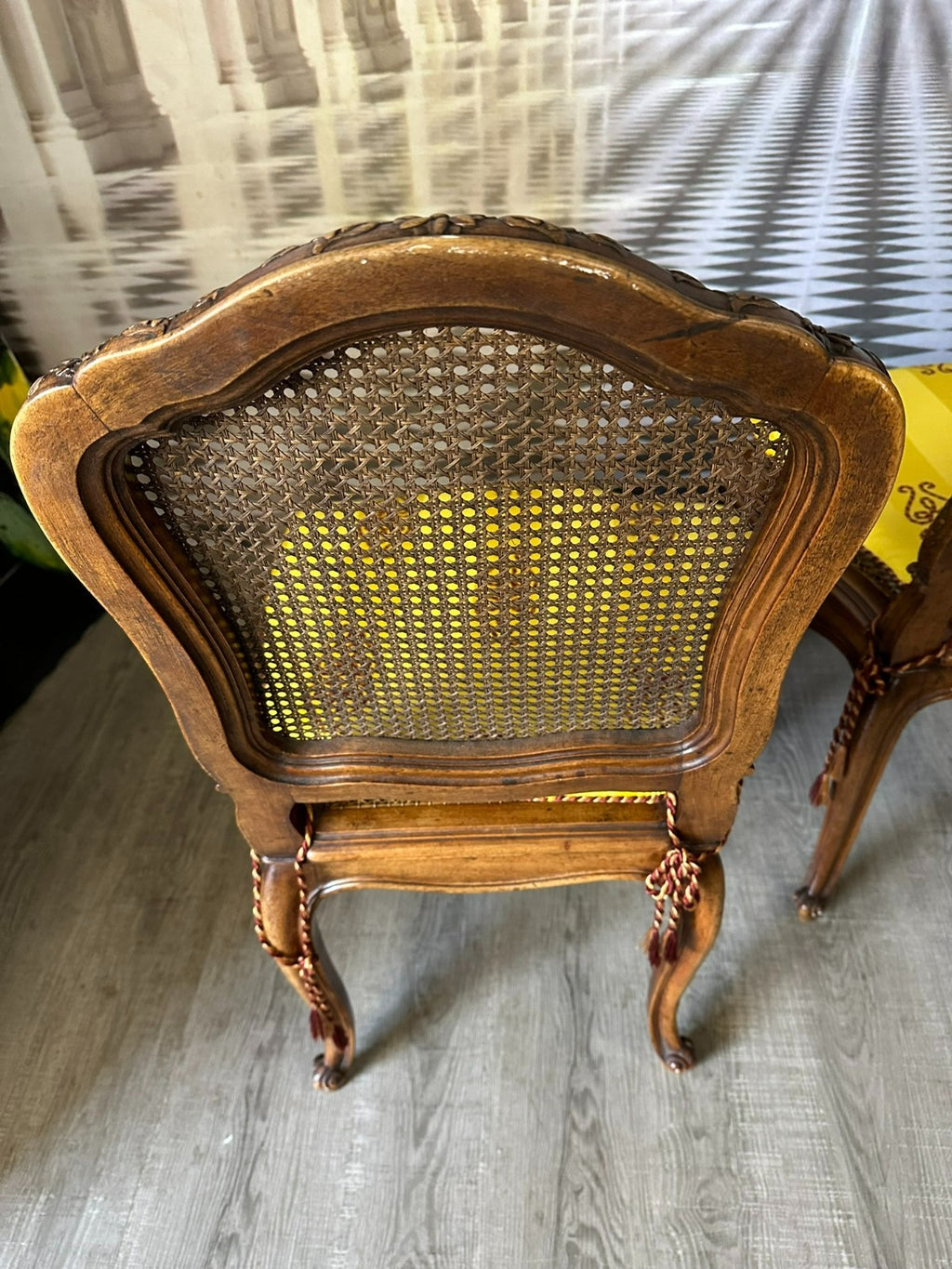 Set 4x antiker Barock Stuhl um 1880 Nussbaum Rattan Geflecht