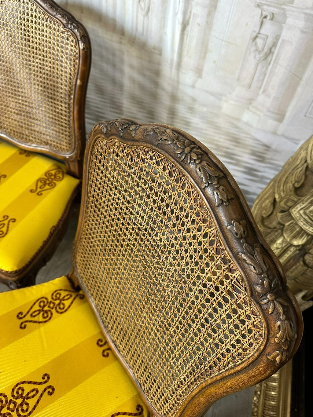 Set 4x antiker Barock Stuhl um 1880 Nussbaum Rattan Geflecht