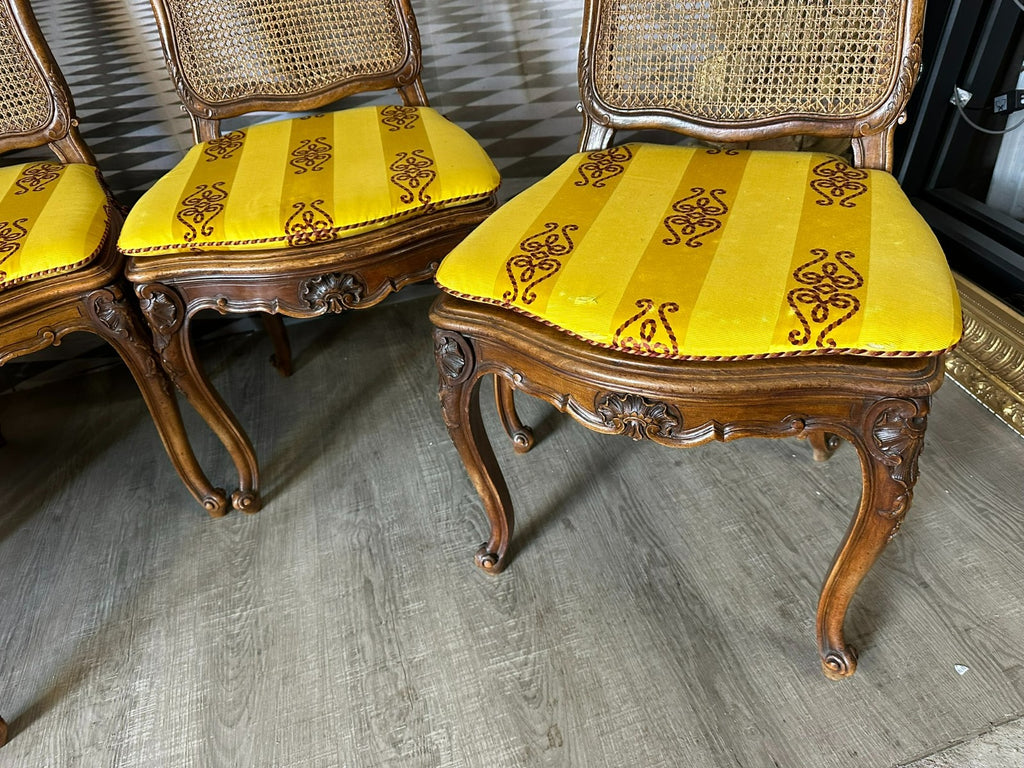 Set 4x antiker Barock Stuhl um 1880 Nussbaum Rattan Geflecht