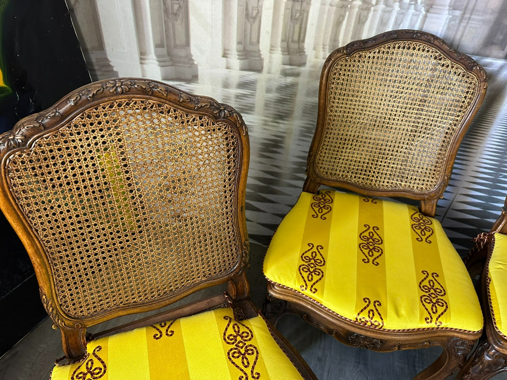 Set 4x antiker Barock Stuhl um 1880 Nussbaum Rattan Geflecht
